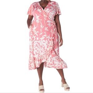 Lane Bryant‎ Floral Pink And White Faux Wrap Midi Dress Plus Size 22 24 3X New
